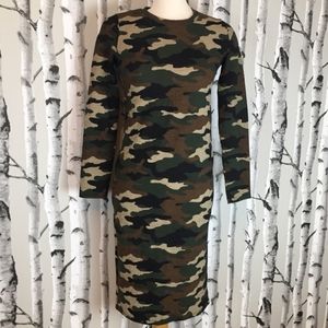 Zara Camouflage Waffle Knit Body-con Dress